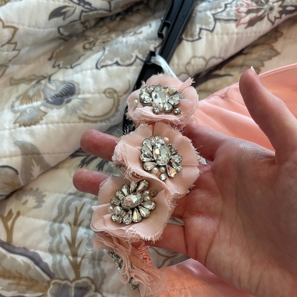 Sherri Hill Pink Off-Shoulder Floral Applique Prom Gown - Picture 7 of 8